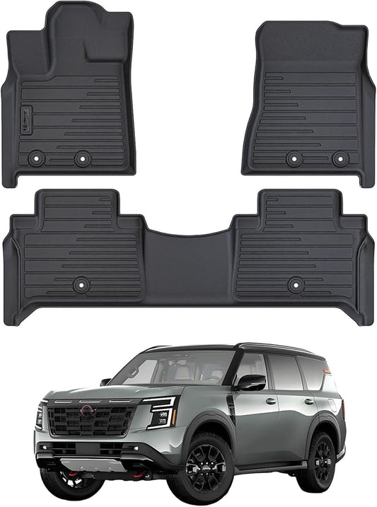 2 Rows Floor Mats for 2025 Nissan Armada 7 and 8 Passenger Models,TPE All Weather Protection Car Floor Liners Accessories | Front & Second Rows, 3-Pc