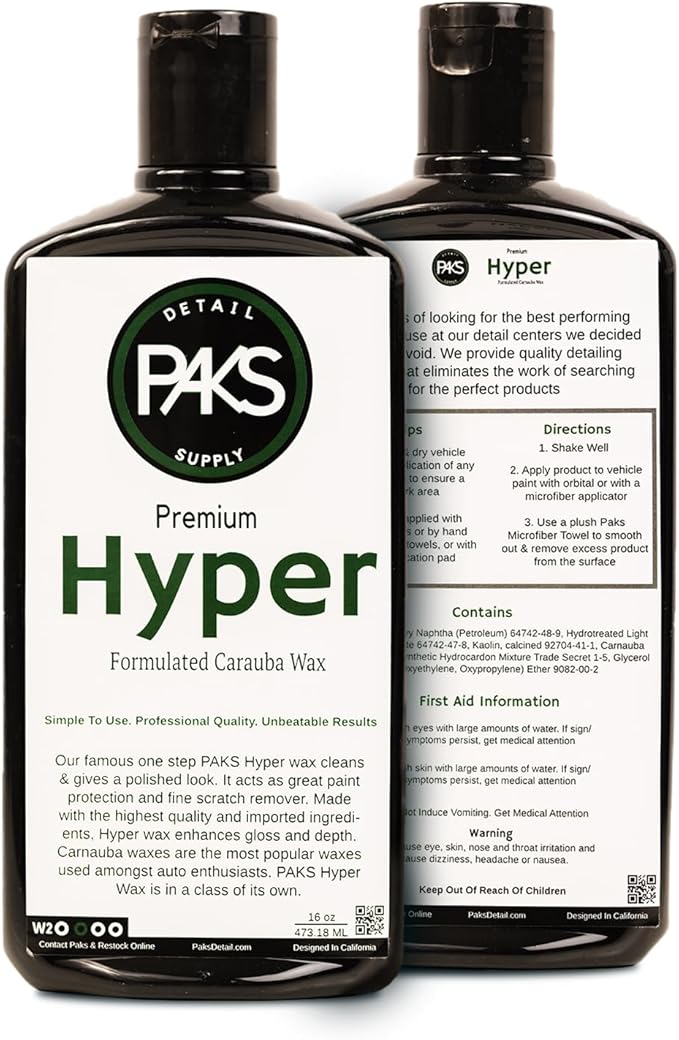 Paks Hyper Carnauba Car Wax, Professional Grade Liquid Car Wax, UV Car Detailing and Paint Protection Liquid Carnauba Wax, 16 Oz Premium Finnish Liquid Wax for Cars Fine Scratch Remover for Vehicles