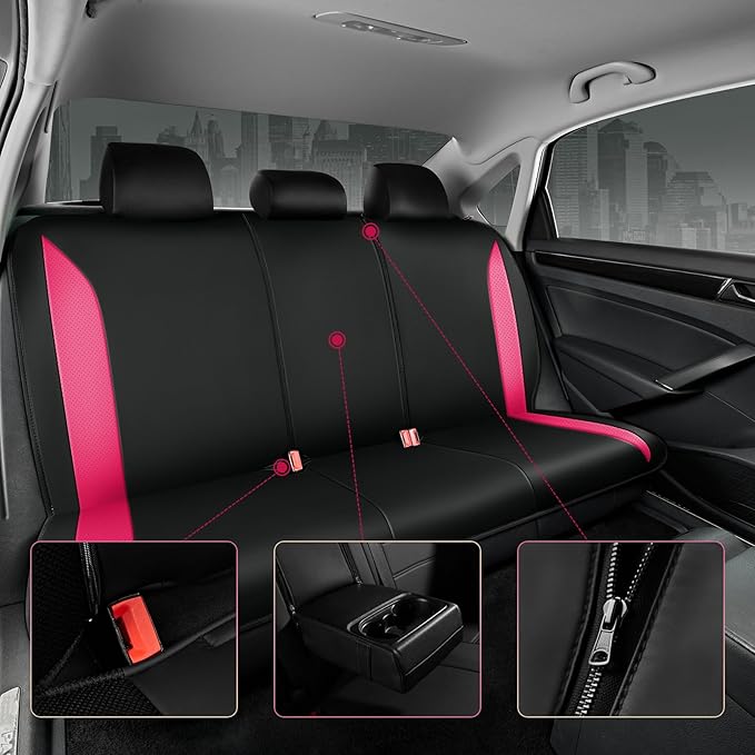Road Comforts Car Seat Cover, Leather Seat Cover Full Set, Automotive Interior Seat Covers, Universal Fit for Most Cars, SUVs, Trucks, and Vans, Airbag Compatible (Hot Pink)