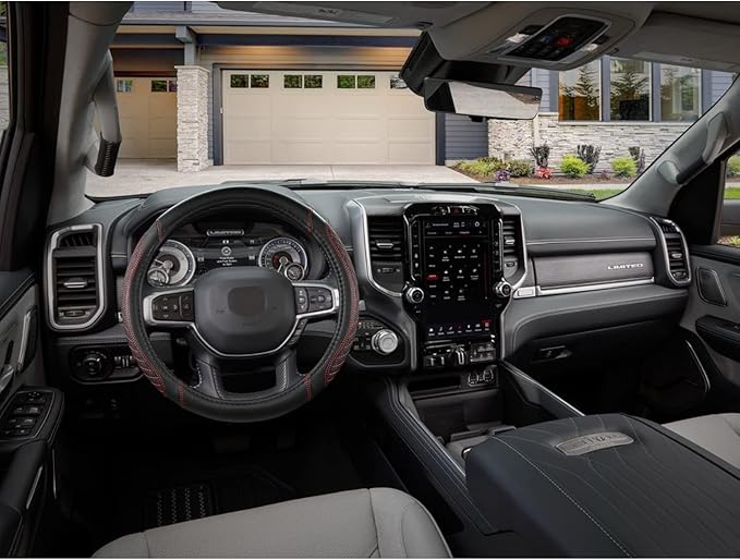 West Llama Customized Auto Car Steering Wheel Cover for Dodge 1989-2011 RAM 1500 2500 3500, Charger, Durango, Challenger (Diamond Quilted-Black+Red-Standard Size)