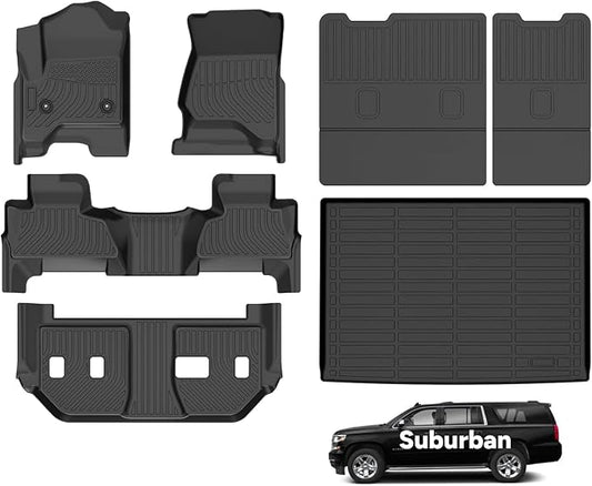 Wayhigh-All Weather Floor Mats for 2015-2020 Chevy Suburban & GMC Yukon XL（Only Fit 8 Seats） (with 2nd Row Bench Seat) Trunk Mat with Backrest Mat Waterproof Duty Rubber Cargo Liners Accessories