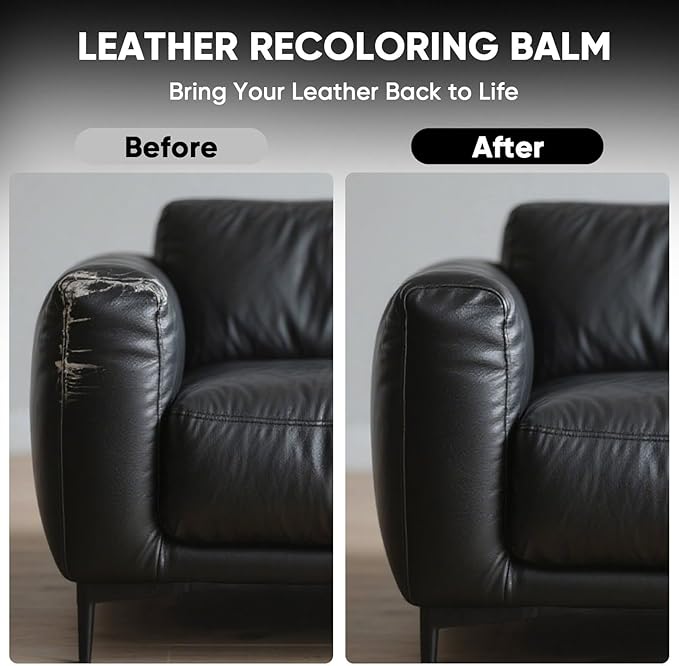 Leather Recoloring Balm - Scratch Repair & Color Restore Kit for Faded Leather, Leather Couch & Car Seats - 10OZ Leather Restorer Balm for Furniture, Auto Interior, Vinyl, Accessories (Black)