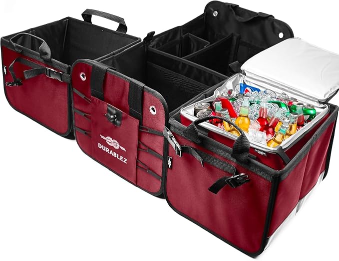 XXL+Cooler Car Trunk Organizer for SUV - Trunk Storage - Modular Configurable Detachable Collapsible - Minivan Truck Sedan Van, Cherry