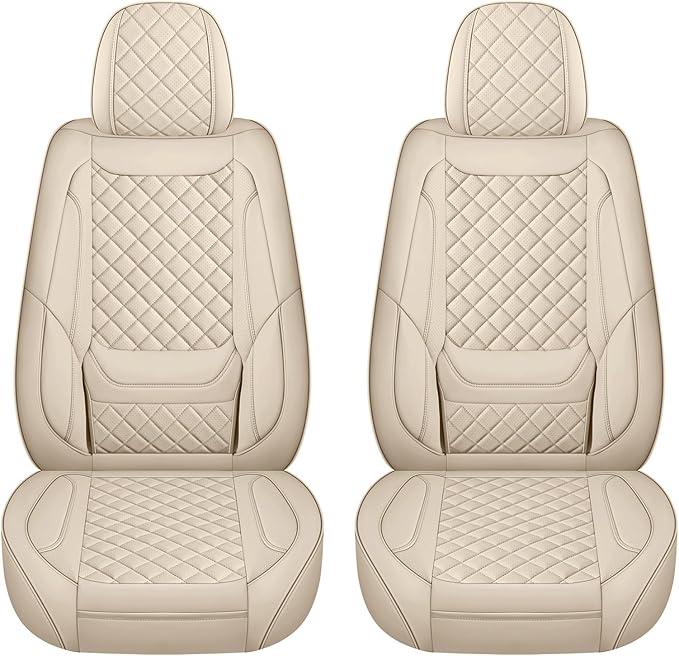 Leather Seat Covers for Cars Breathable Front Seat Covers Waterproof Seat Protectors Universal Fit for Most Automotive Cars SUV Trucks Van (Beige, Front Pair)