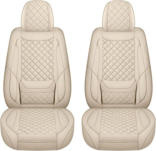 Leather Seat Covers for Cars Breathable Front Seat Covers Waterproof Seat Protectors Universal Fit for Most Automotive Cars SUV Trucks Van (Beige, Front Pair)