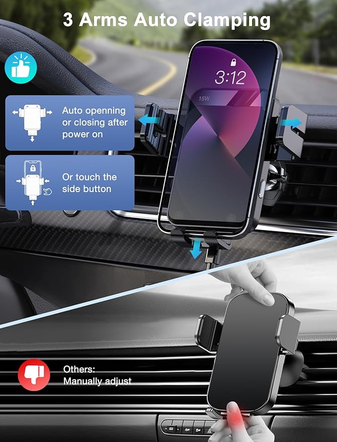 Wireless Car Charger, MOKPR Auto-Clamping Car Mount 15W/10W/7.5W Fast Charging CD Slot Air Vent Car Phone Mount Fit for iPhone 16 15/14/13/13 Pro/12 Pro Max/12 pro/12/11 Series, Samsung Galaxy Series
