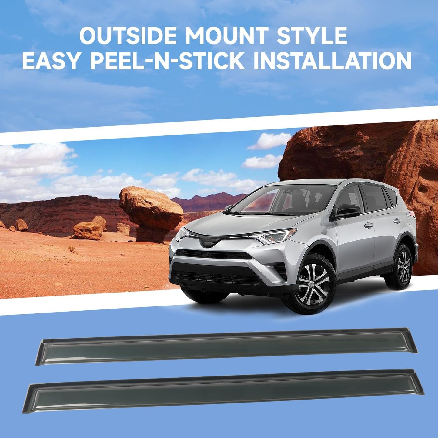 4PCS Rain Guards Fit for 2013-2018 Toyota RAV4 LE XLE SE, Tape-on Outside Mount Window Visors, Smoke Side Window Deflector, Vent Shade Shield, 2013 2014 2015 2016 2017 2018, Exterior Car Accessories