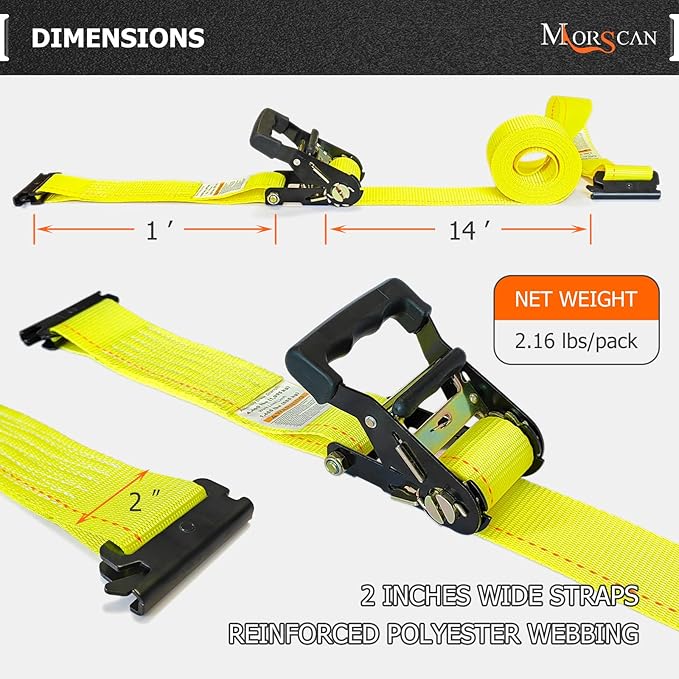 4-Pack E-Track Ratchet Straps, 2" x 15' E Track Tie Down Straps 4,400lbs Break Strength, Heavy Duty Etrack Cargo Strap for Truck, Trailer, Flatbed, Motorcycle, ATV, UTV, Lawn Mower