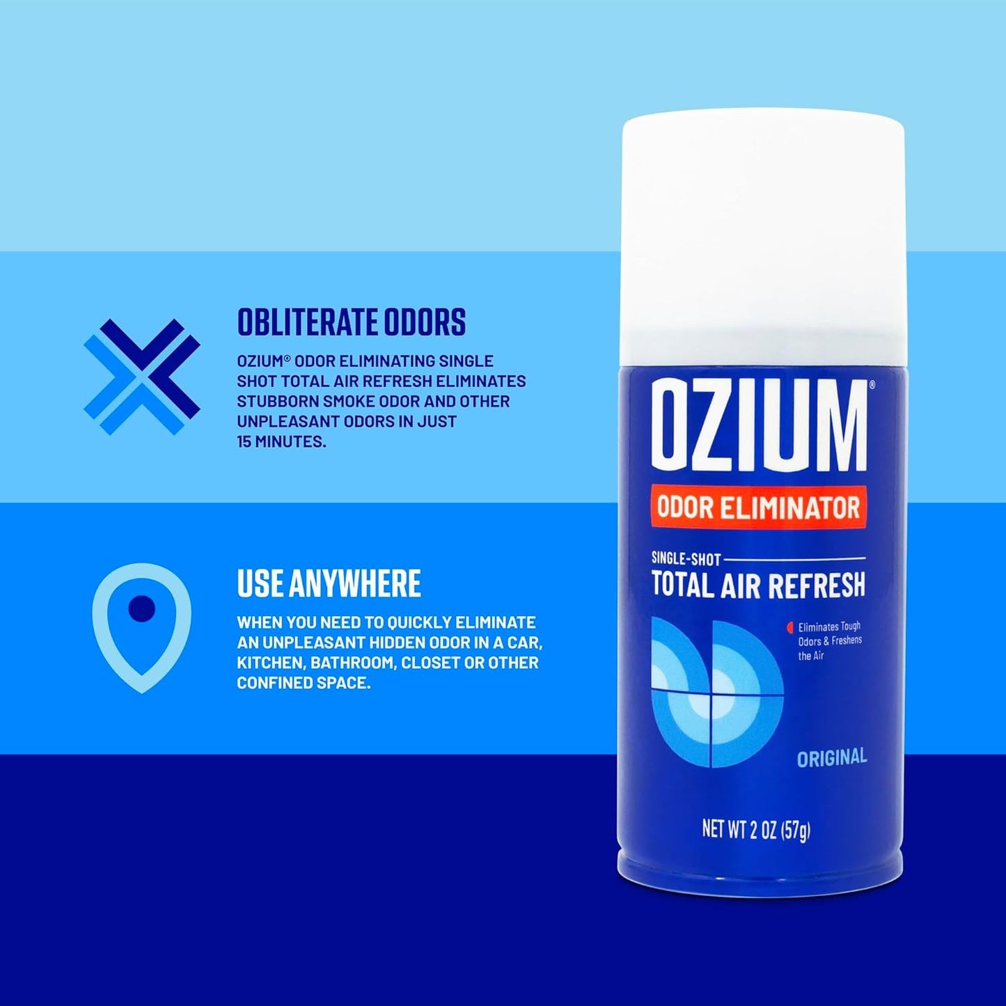 OZIUM® Air Freshener Odor Eliminator, 2oz Single Shot Total Air Refresh & Car Air Freshener – Original – 4 Pack