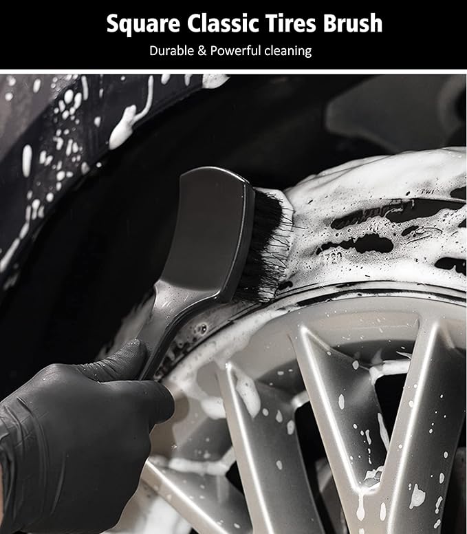 YeewayVeh Wheel Cleaning Kit, 5Pack Bendable Wheel Cleaning Brush and Microfiber Rim Cleaner Brush, Tire Dressing Applicator and Car Detailing Brush for Wheel Care and Cleaning Kit, Red