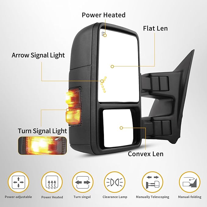 DWVO Towing Mirror Compatible with 2008 2009 2010 2011 2012 2013 2014 2015 2016 Ford F250 F350 F450 F550 Super Duty, Left Driver Side Mirror with Power Heated Manual Folding