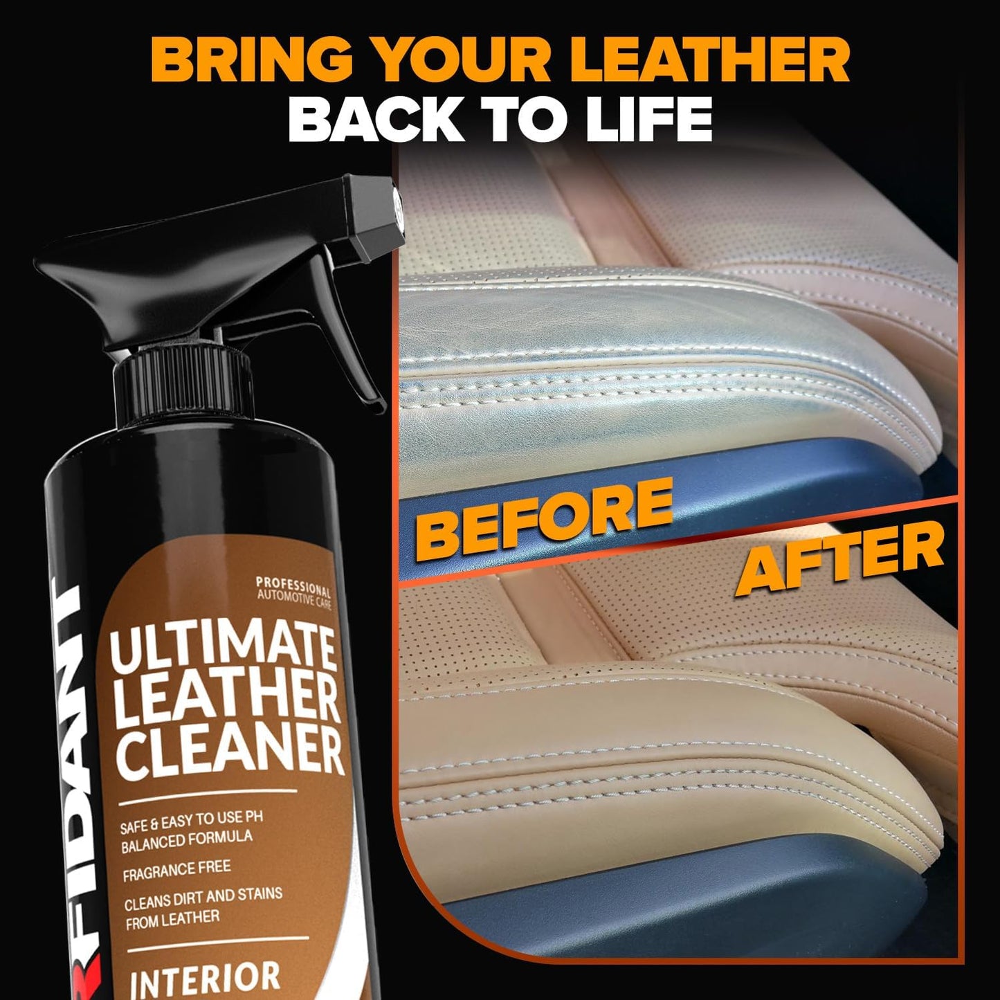 Carfidant Ultimate Leather Cleaner & Stain Remover for Cars - Cleans and Restores Seats, Coach, Purses, Handbags, Furniture, Shoe, Boot, Sofa and Interior