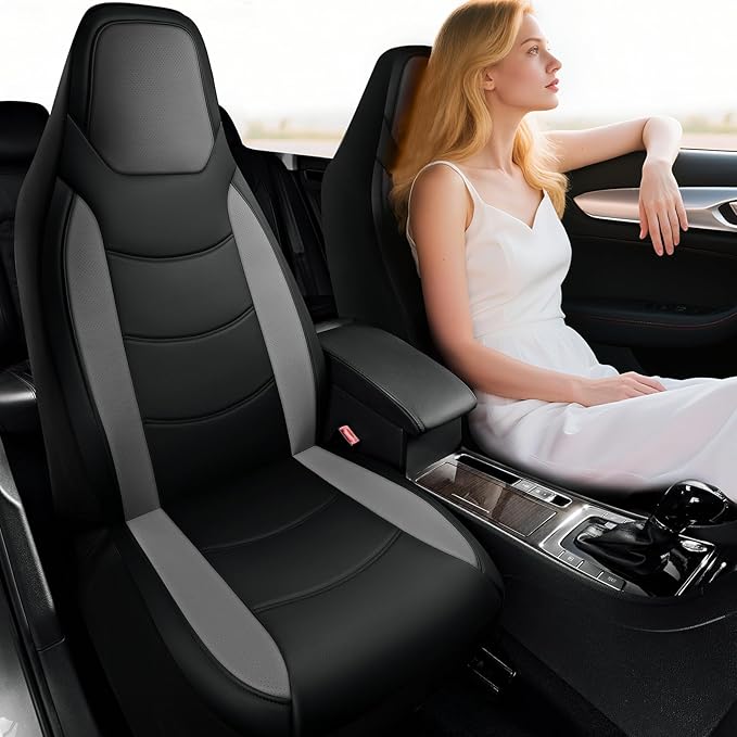 Road Comforts Car Seat Cover, Leather Car Seat Covers, Automotive Low Back Front Car Seat Covers, Airbag Compatible, Universal Fit for Most Cars (Black)