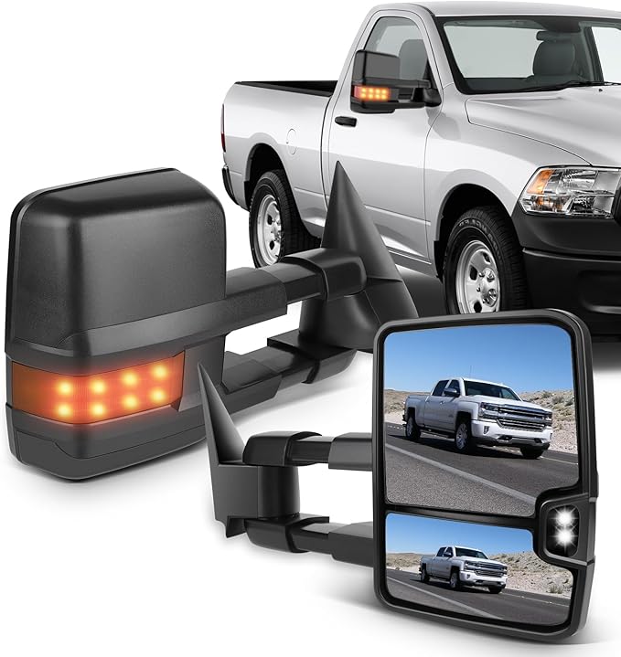 ECCPP Towing Mirrors Tow Mirrors With 2003-2007 For Chevy Silverado For GMC Sierra(07 New Body Style) Power Adjusted Heated Led Turn Signal Width Light Black Pickup