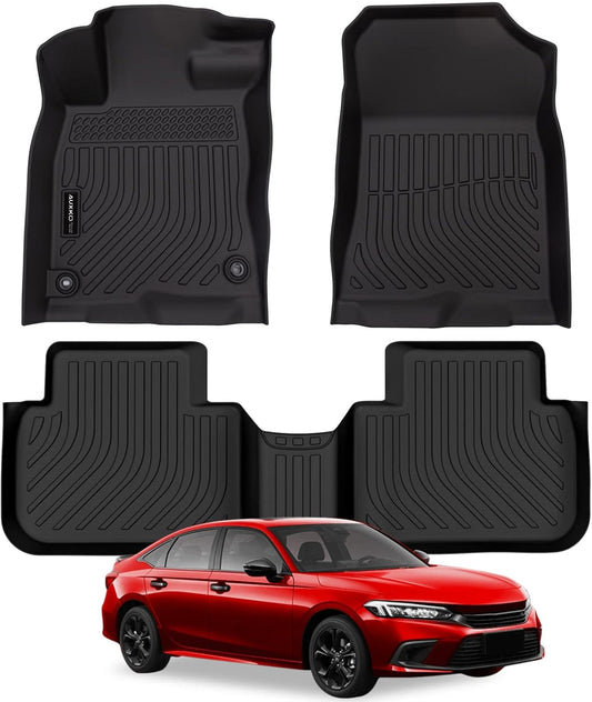 AUXKO All Weather Floor Mats for Honda Civic 2022-2025 2026 Sedan Hatchback Si(Include Sport|2nd Row with&w/o USB Port|Not for Hybrid) Acura Integra 2023-2025 Liners All Season Odorless Anti-Slip