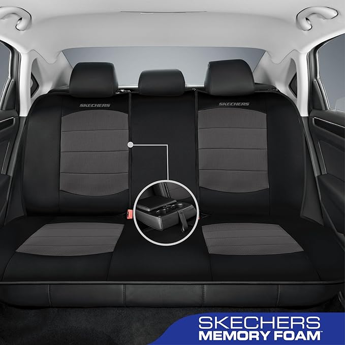 Skechers Memory Foam Car Seat Covers,Thick Cool Touch Fabric Seat Covers,Seat Cover Full Sets Airbag Compatible,Automotive Comfort Protection for Most Cars,Vans,Trucks,SUV,Grey