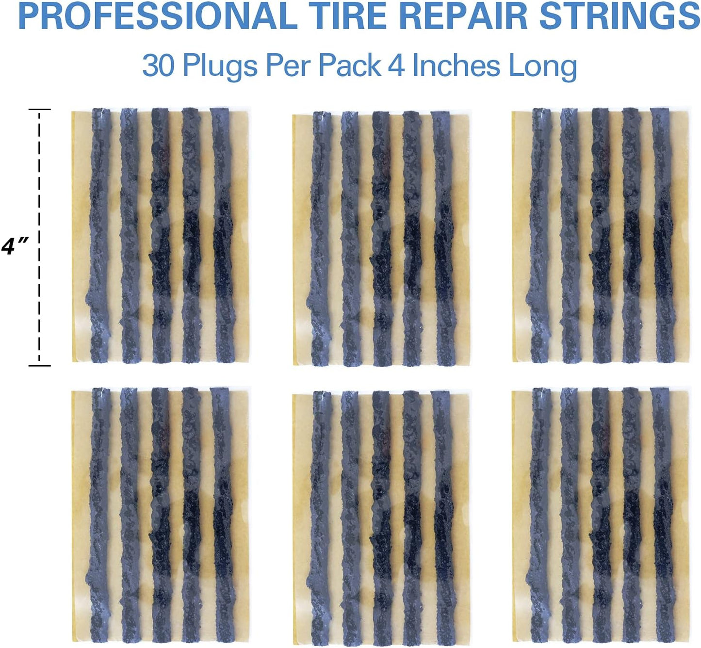 CKAuto 30pcs 4" Black Tire Repair Strings, Automotive Tool Tire Repair Plugs for Tubeless Off-Road Tires Car, Bike, ATV, UTV, Wheelbarrow, Mower