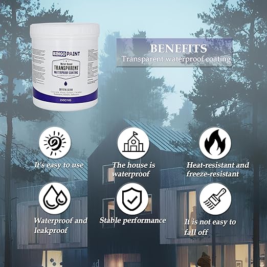 Transparent Waterproof Coating, BingoPaint Invisible Waterproof Agent Indoor & Outdoor Clear Sealant Water-Based Clear Sealant Roofs,Walls,Garden,Terraces,Shower,Window Sills,Concrete,35Oz