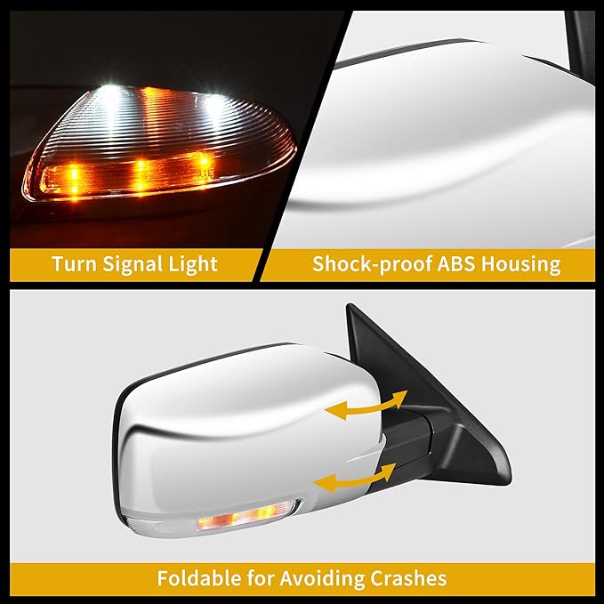 DWVO Towing Mirror fit 2009 2010 2011 2012 2013 2014 2015 2016 2017 2018 Dodge Ram 1500, 2010-2017 Ram 2500 3500, Side Mirror with Power Heated Turn Signal Light Filpup Pair Set