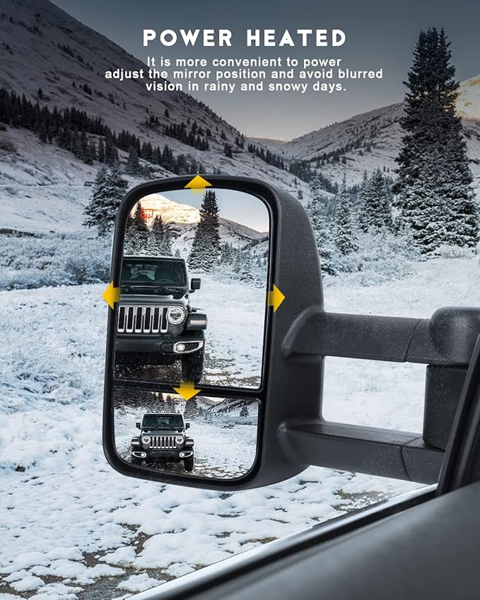 OCPTY Pair Of Manual Telescopic Power Heated Towing Mirrors Replacement Fit For 2007-2013 For Chevy/For Gmc Silverado/Sierra 1500/2500 Hd/3500 Hd(07 New Body Style) View Mirror Side Mirror