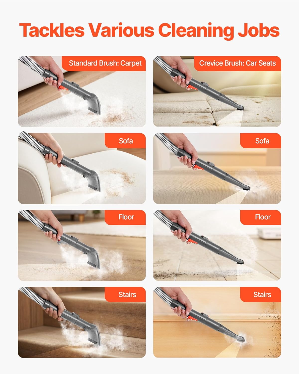 VEVOR Carpet Cleaner Machine, 50.72 oz Clean Water Tank & 27.05 oz Dirty Water Tank, Portable Upholstery Shampooer, 11.5Kpa Handheld Furniture Extractor, Spot and Stain Deep Cleaner for Rug Couch Car