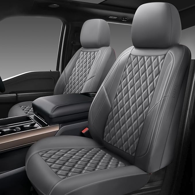Premium Leather Car Seat Covers Front Pair,Universal Fit for Cars,Trucks&SUVs,Waterproof Car Seat Cushion,Full Coverage Car Seat Protector with 2 Seats,Grey