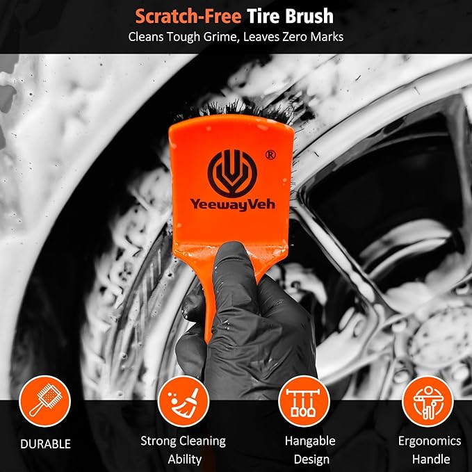 YeewayVeh 4PCS Car Wheel Cleaning Kit, 2-Size Bendable Microfiber Wool Wheel Brush Set, Tire Brush, Double-Ended Detailing Brush, Soft Non-Metallic Rim Cleaner Brushes for SUVs, RVs & Trucks