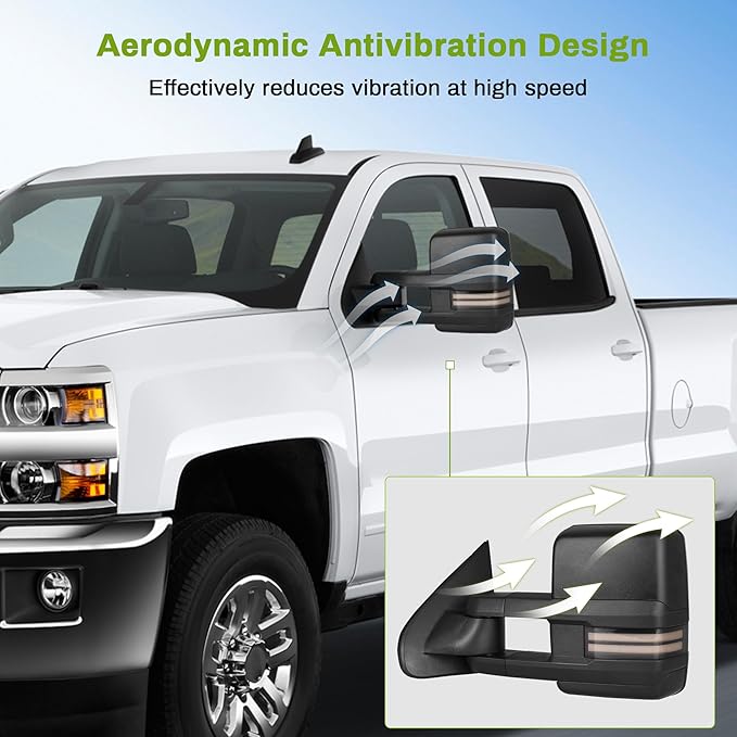 AUTOSAVER88 Towing Mirrors Compatible with 2014-2018 Chevy Silverado GMC Sierra 1500 2500HD 3500HD, LED Tube Turn Signal Light Telescoping Power Heated Tow Mirrors Pair Set