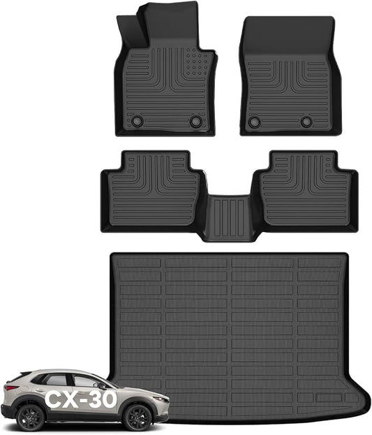 Wayhigh-for Mazda CX-30 2020-2024 2025 All Weather Floor Mats and Cargo Liners Set TPE Car Mats Waterproof Anti-Slip Rubber Trunk Liners CX-30 Accessories