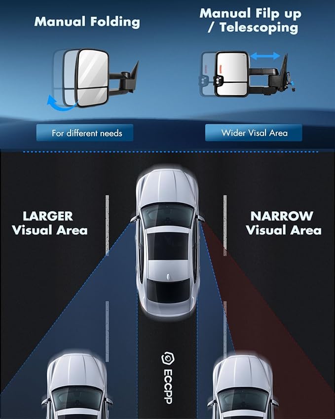 ECCPP Towing Mirrors Tow Mirrors Compatible With 2003-2006 For Chevy For Silverado 2003-2006 For GMC For Sierra Left Right Side With Power Heated Turn Signal Light Clearance light Black Texture