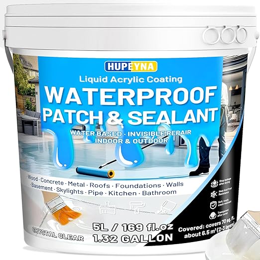 Liquid Waterproof Sealant, Transparent Waterproof Coating Repairing Anti-Leakage Agent, Invisible Water Proof Glue Indoor and Outdoor Water-Based Waterproofing Adhesive 5L