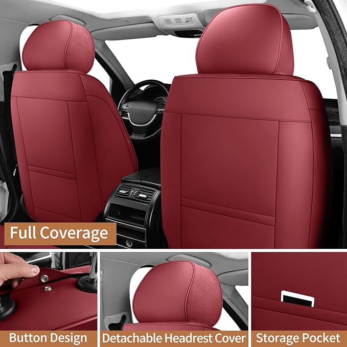Front Seat Covers for Cars Breathable Leather Seat Covers Waterproof Seat Protectors Universal Fit for Most Automotive Cars SUV Trucks(Red, Front Pair)