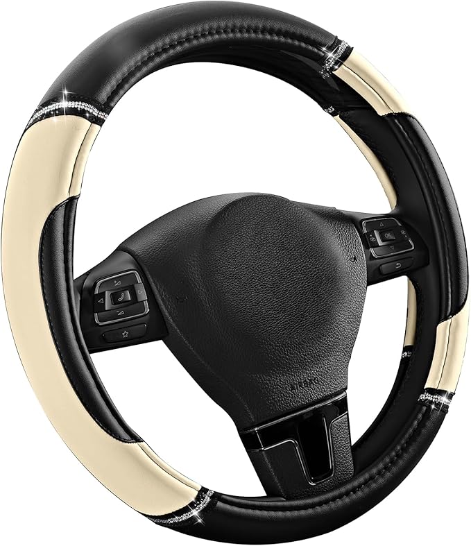 Road Comforts Leather Steering Wheel Cover - Made with PVC Leather - Anti-Slip, Universal Fit 14 1/2 inches to 15 inches - Milky White