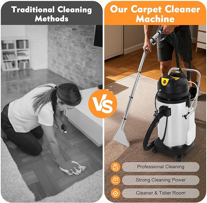 110V 40L Commercial Carpet Cleaner, 3in1 Carpet Spraying Floor Brush Cleaner Portable Carpet Cleaning Machine, Multi-Purpose Wet Dry Vacuum Cleaner Dust Cleaner Collector for Hotels,Home