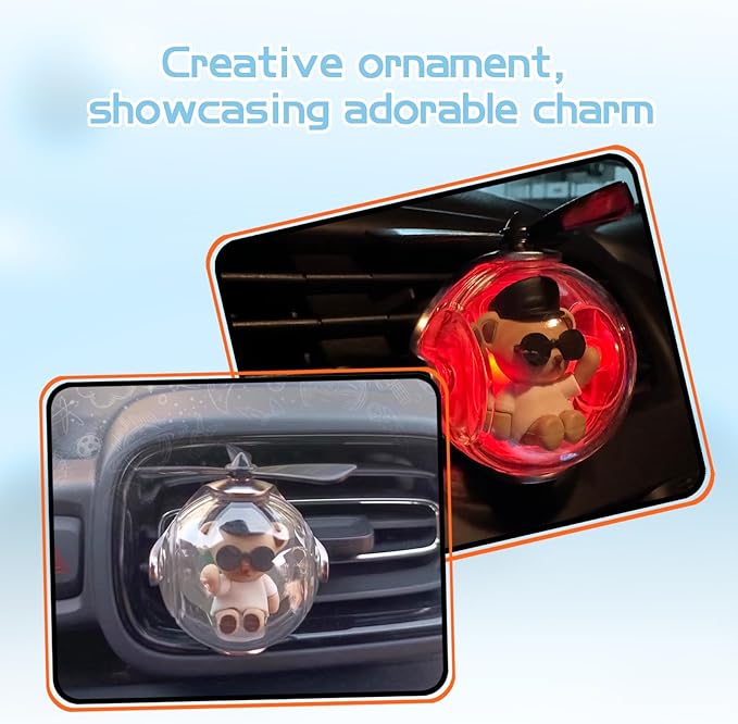 White & Black Bear Car Air Freshener with LED Lights & 4 Scented Pads – Subtle Fragrance, Decorative Auto Accessories