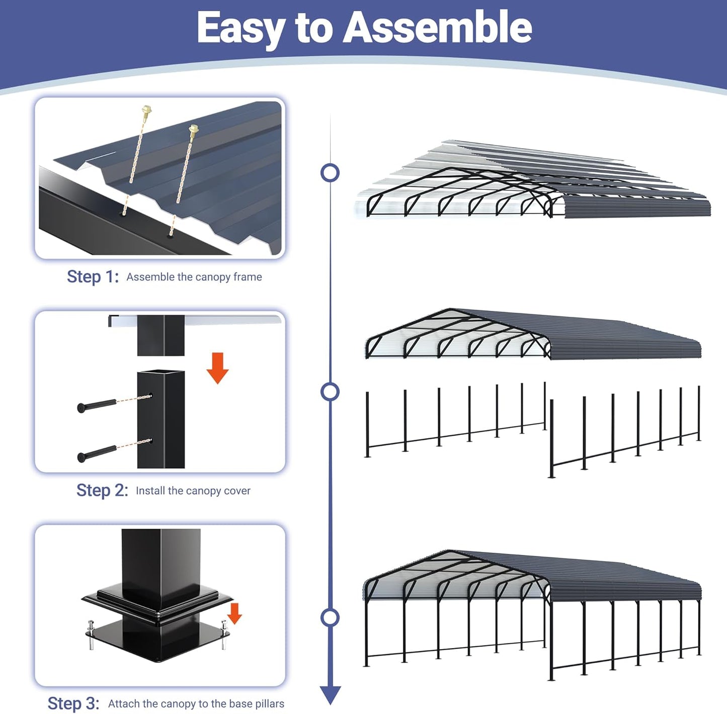 Polar Aurora 20x30 FT Metal Carport with Heavy Duty Carport Canopy, Car Port with Upgraded Support Framework and Reinforced Base, Car Garage Shelter for Car, Boats and Truck