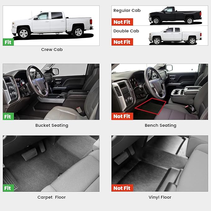 LASFIT Floor Mats 2014-2018 for Chevrolet Chevy Silverado/GMC Sierra 1500 Only Crew Cab, 2015-2019 Silverado/Sierra 2500HD 3500 HD, Only Crew Cab, with Carpet Floor, Only Fit 1st Row Bucket Seating