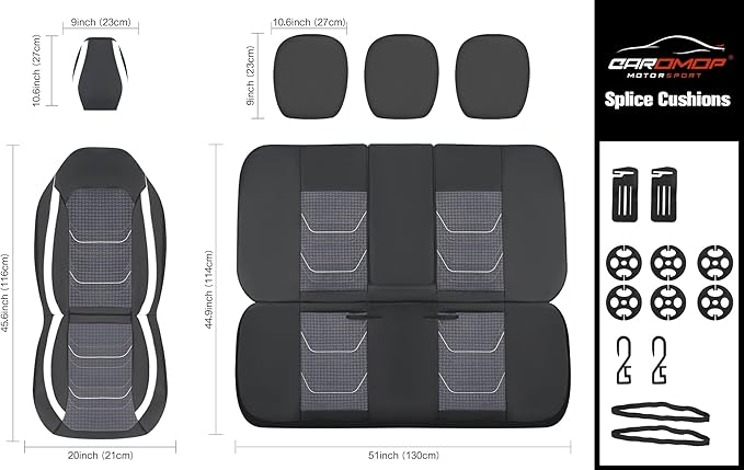 CAROMOP Premium PU Leather&Flannel Car Seat Covers Full Seats,Split Bench Compatible Car Interior Covers, Universal Fit Most Car Sedan Truck SUV(5-Seat Black/White)