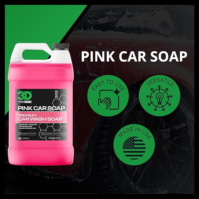3D Pink Car Soap – 1 Gallon |pH Neutral Car Wash Soap with High Suds & Cherry Scent | Scratch-Free, High Gloss Shine | Safe on Wax & Sealants | Weekly Car Care