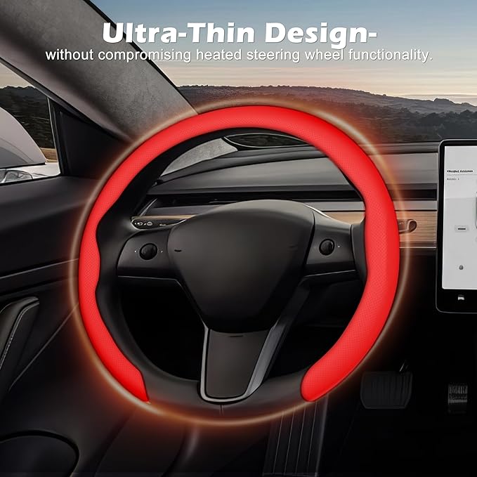 frani Nappa Leather Steering Wheel Cover, Universal 15 Inch Premium Non-Slip Steering Wheel Cover Red