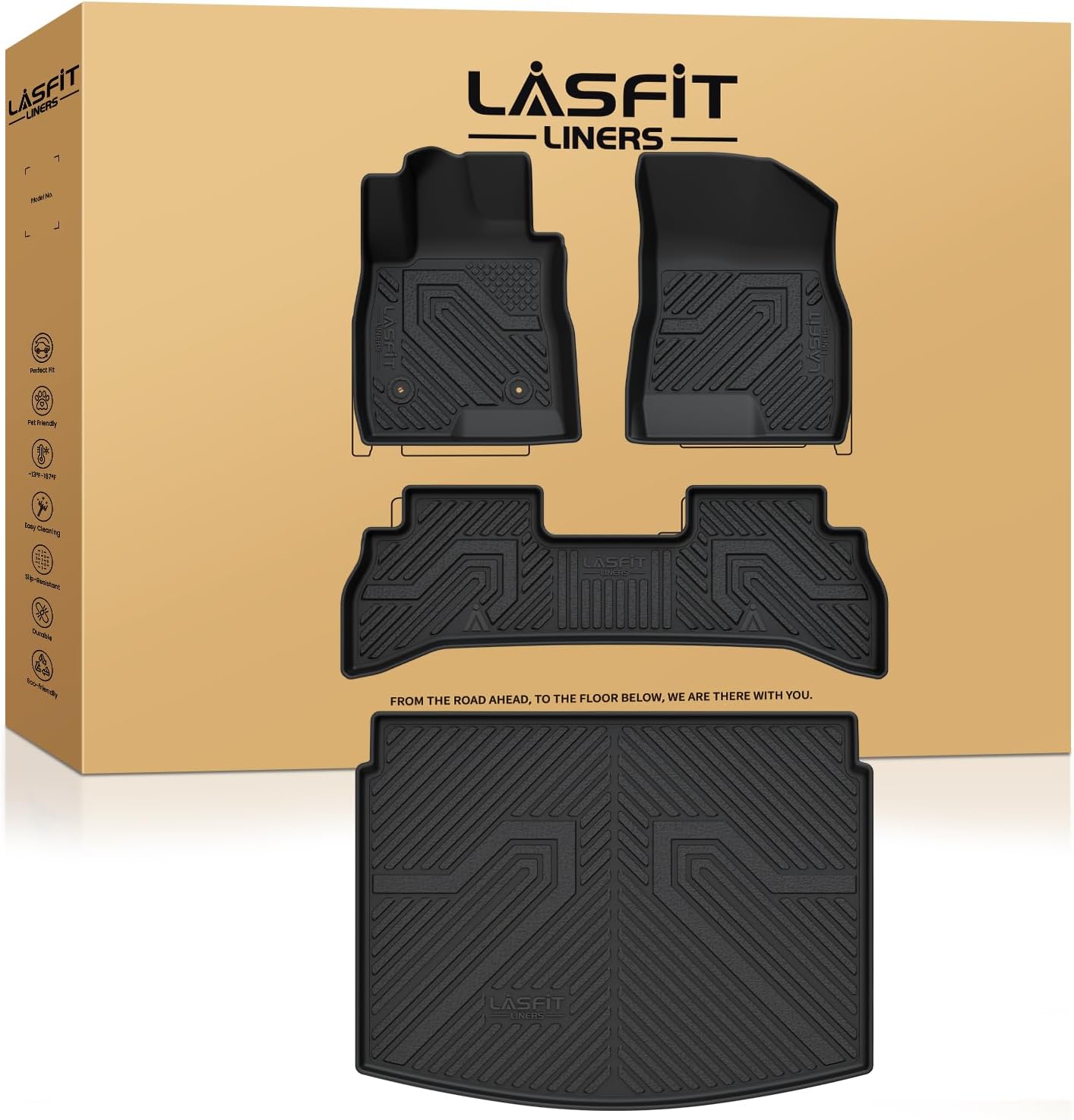 LASFIT Floor Mats & Cargo Mat(Lower Position) for Buick Encore GX 2020-2026(Only Fit FWD), TPE All Weather Custom Fit 1st & 2nd Row Rubber Car Mats and Cargo Liner for Buick Accessories, Black