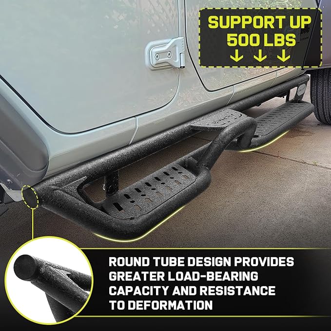 BINARY STAR Running Boards Compatible with Vehicle 2018-2026 Jeep Wrangler JL 4 Doors, 6 Inch Two-Stair Side Steps Truck Nerf Bars, Wrangler JL Carbon Steel Side Steps Truck Step Bars Estribos para