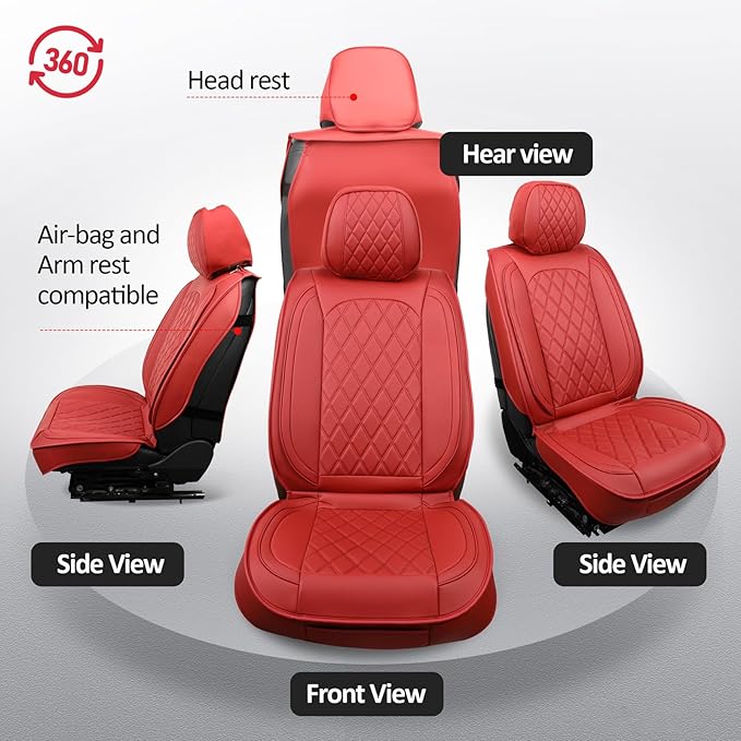 MIROZO Seat Covers Full Set,Waterproof Faux Leather Car Seat Covers Breathable Car Seat Protector Universal Automotive Vehicle Cushion Cover for Most Sedan, Truck and SUV (Full Set, Wine Red