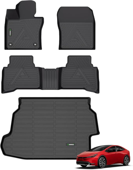 Floor Mats & Cargo Liner Custom for Toyota Prius & Prius Prime 2026 2025 2024 2023 All Weather Prius Car Mats 1st, 2nd Row Set & Cargo mat Prius Floor Mats 2026 Accessories-Black