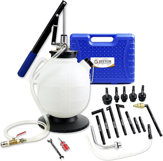 JIFETOR Transmission Fluid Refill Pump ATF Transfer Tool Kit, Manual Gearbox Oil Filler Set with 7.5L Oil Filling Can Dispenser 15PCS ATF Adapters Compatible with Ford Audi Mercedes Benz VW BMW