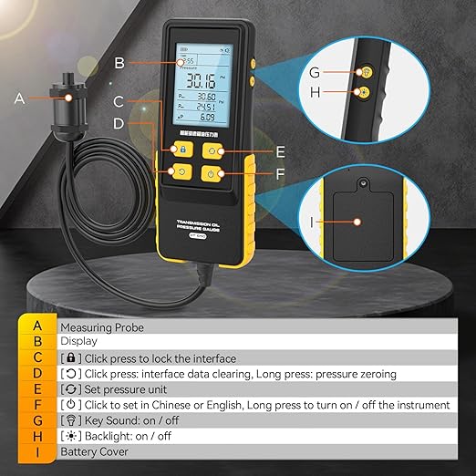 Transmission Oil Pressure Gauge 0-426 PSI 0-29bar 0-30kg/cm² Digital Transmission Oil Pressure Test Oil Pressure Test Kit with Test Hose & 11 Connectors