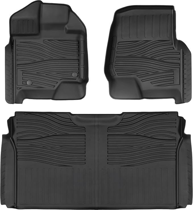Floor Mats for 2015-2025 Ford F150 SuperCrew Cab Including 22-25 Lightning w/o Fold Flat Storage |Custom Fit| Front & Rear | Front Bucket | All-Weather Car Liners for Trucks