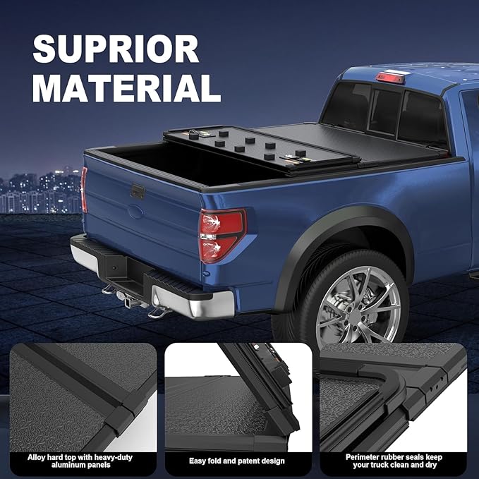 Fiberglass Tri Hard Truck Bed Compatible for 2004-2008 Ford F150 Styleside (Not for Flareside) 6.5 FT Bed On Top 76.3 inch Tonneau Cover
