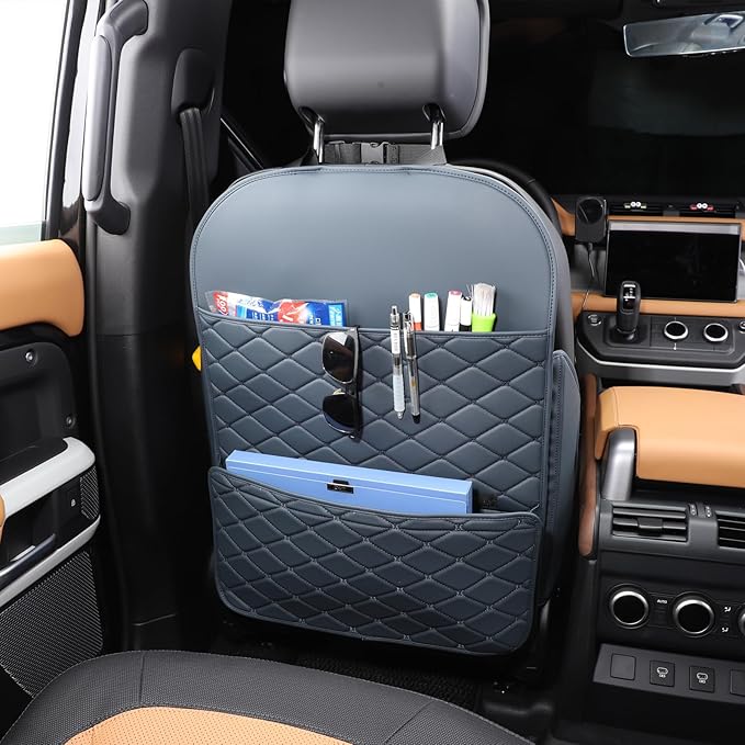 Seat Back Protector + Large Capacity Pocket Storage Organizer,Preventing the Impact of Children Stepping on the Seat Backrest (Blue)