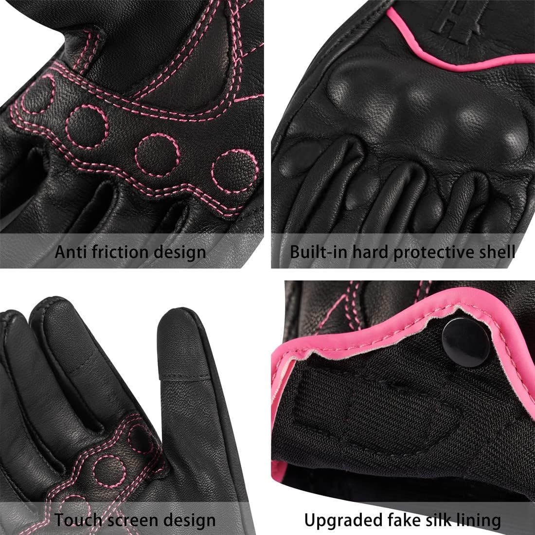 Harssidanzar Women's Motorcycle Gloves,Leather Motorcycle Gloves, Motorbike Gloves, Road Racing, Cycling, Climbing, Powersports Gloves Touchscreen GL016